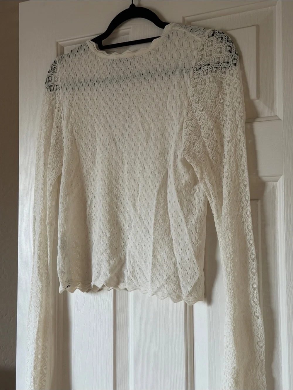 Zara Ivory Crochet Long-Sleeve Lace Top